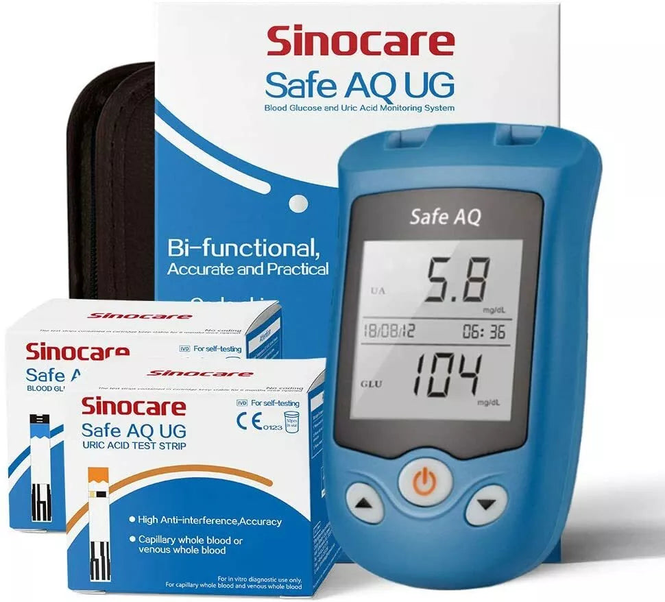 AquaZ - For Uric Acid (Pack of 7x350ml) w/ Sinocare Safe AQ UG 2 in 1 Uric Acid & Blood Glucose Test Kit